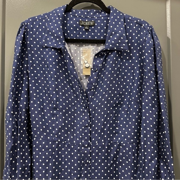 J. Crew NWT cupro shirt dress in becklow polka dot print. Coastal,nautical vibes - Picture 10 of 12
